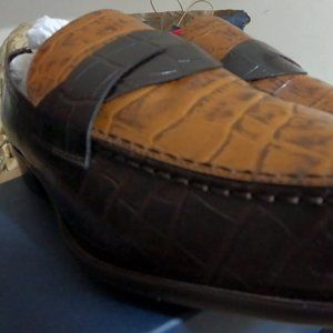 Paul Fredrick Chocolate and Tan Logan dress loafers